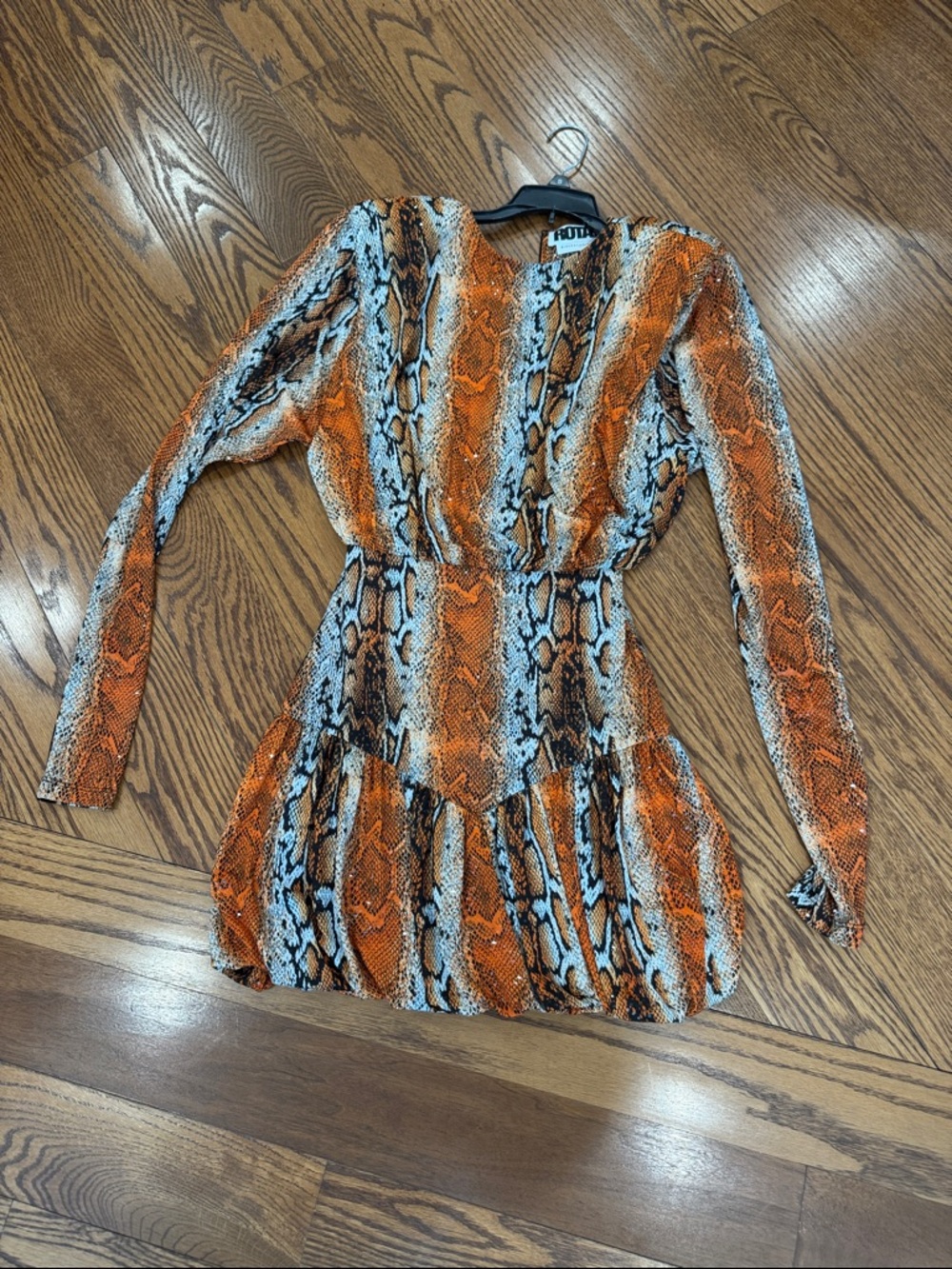 HOT & Delicious Orange Snake-Print Long Sleeve Mini Dress
